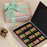 Silver Leather Box with Pistachio Kunafa Bon Bons - TCS SentimentsExpress