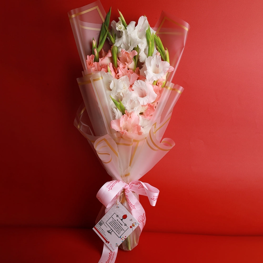 Pink Pastel Bouquet - Pink and White Gladiolus - TCS SentimentsExpress