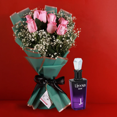 UROOSA Noir By J. With Pink Dream Bouquet - Pink Roses