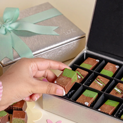 Silver Leather Box with Pistachio Kunafa Bon Bons - TCS SentimentsExpress