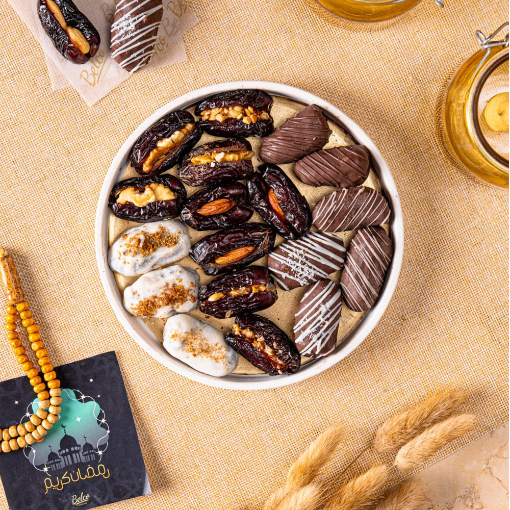 Ramadan White Round Tray With Dates - TCS SentimentsExpress