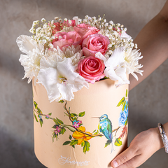 Touch of Class - Pink Roses and White Chrysanthemums