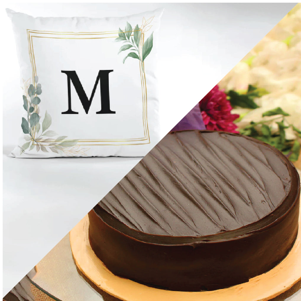 Chocolate Fudge With Personalized Letter Cushion - For Happiness - TCS SentimentsExpress