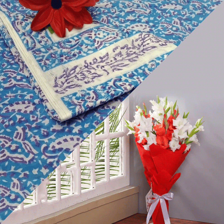 Gift for her - Multani 2 PC suit and Glads Bouquet Combo
