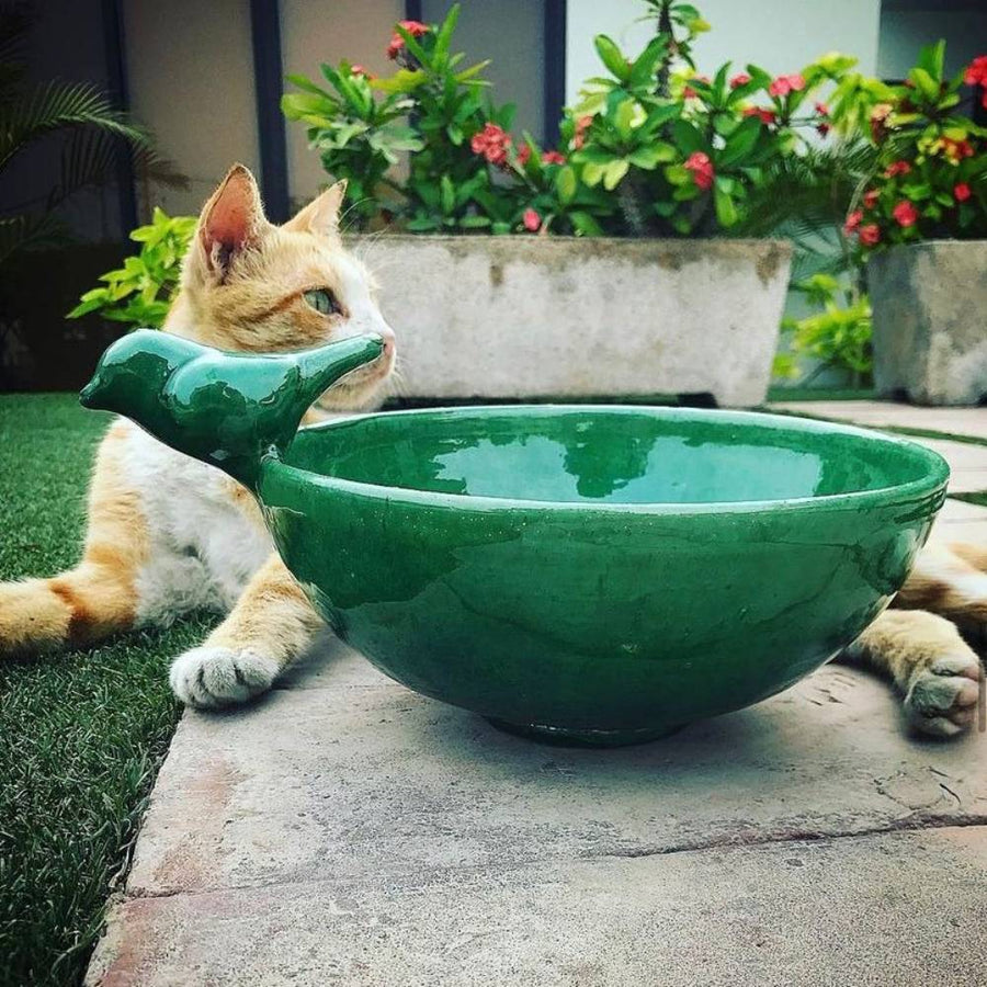 Solid Green Bird Bath