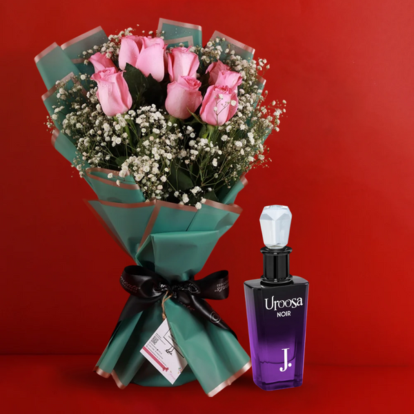 UROOSA Noir By J. With Pink Dream Bouquet - Pink Roses