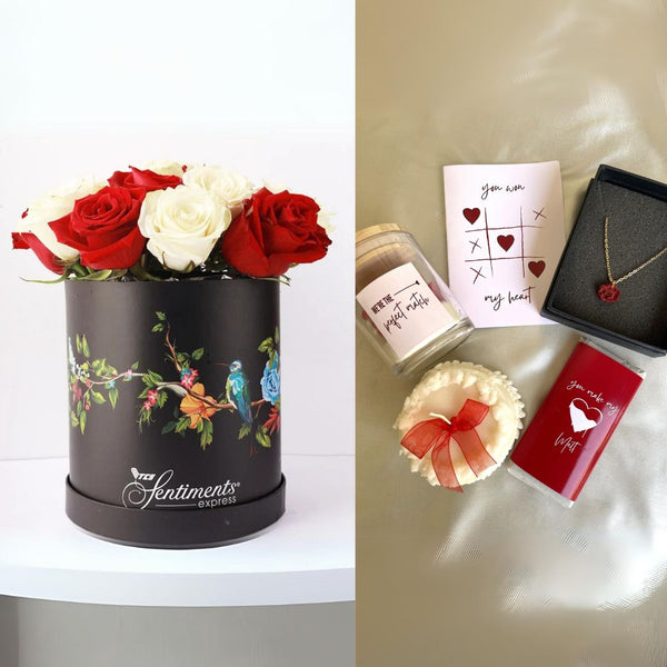 Gift box - Red Romance With WHITE & RED ROSES BOX