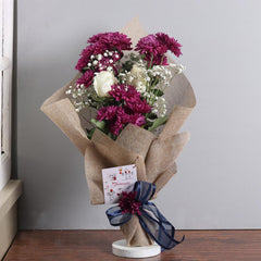 Jardin - E-Voucher With CLASSIC VIOLET BOUQUET - WHITE ROSES AND CHRYSANTHEMUMS