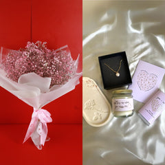 Gift box - Golden Heart With PINK GYPSO SENSATION BOUQUET