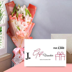 J. Gift Voucher with Pink Pastel Bouquet