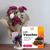 Sacha's Gift Voucher With  CLASSIC VIOLET BOUQUET - WHITE ROSES AND CHRYSANTHEMUMS