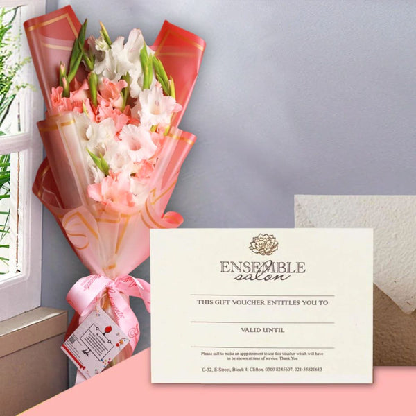 BlowCare  eGift Voucher + Pink Pastel Bouquet - Ensemble Salondry & Nail