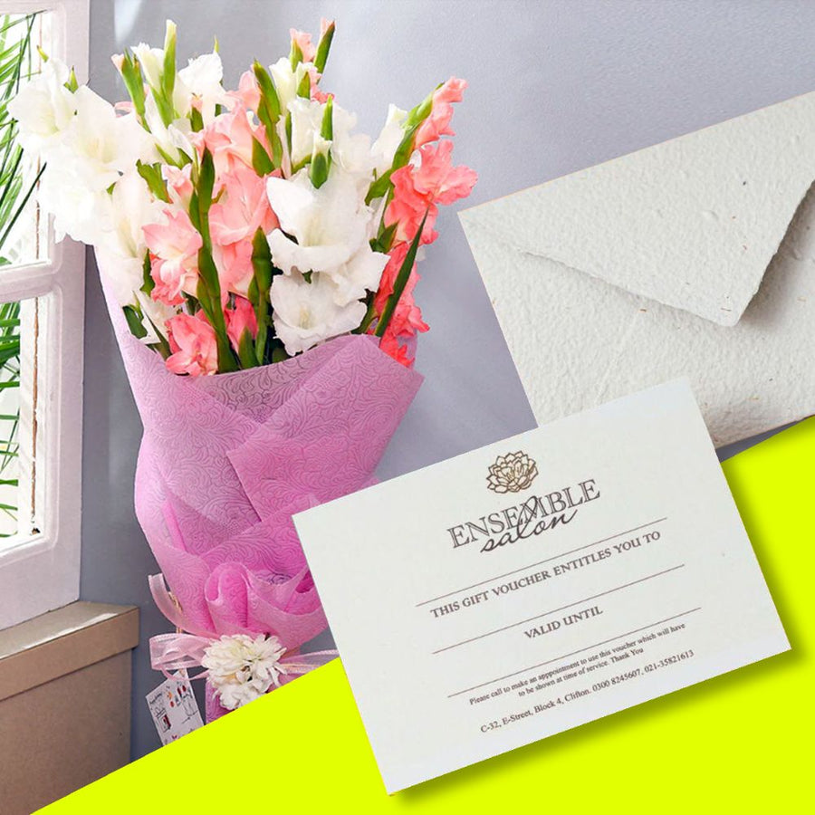 Express Manicure & Pedicure Gift Voucher + Pink Pastel Bouquet - Ensemble Salon