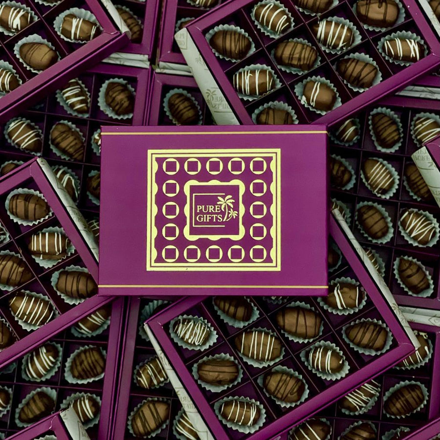 Indulgence Wrapped in Sweetness: 12 pcs Chocolate Dates (Magenta)