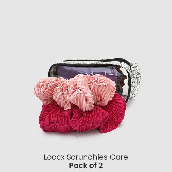 Loccx Pleated Silk ScrunchiesPack of 2-Travel Pouch Free