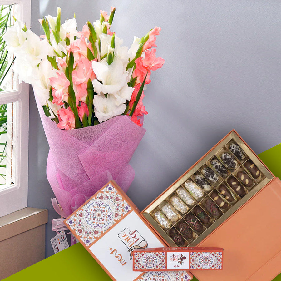 Premium Date Box and Pink Pastel Bouquet