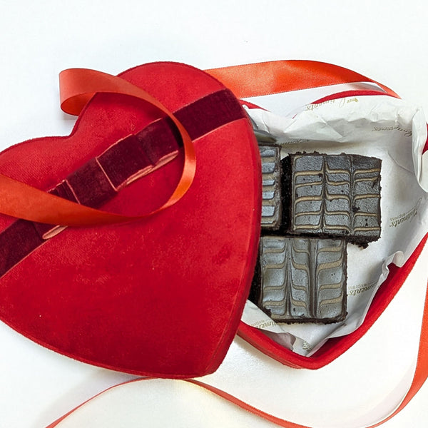 A Sweet Gesture of Love -Brownies in a Red Velvet Heart Box