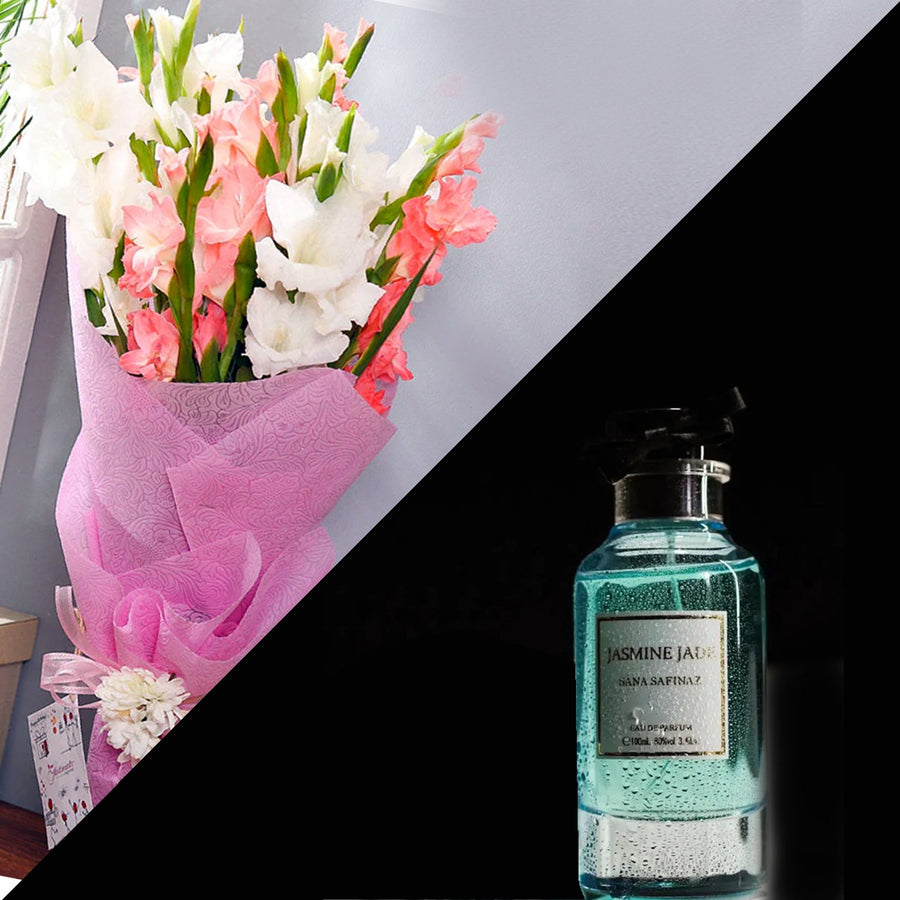 Captivating Essence: Jasmine Jade Fragrance & Pink Pastel Bouquet