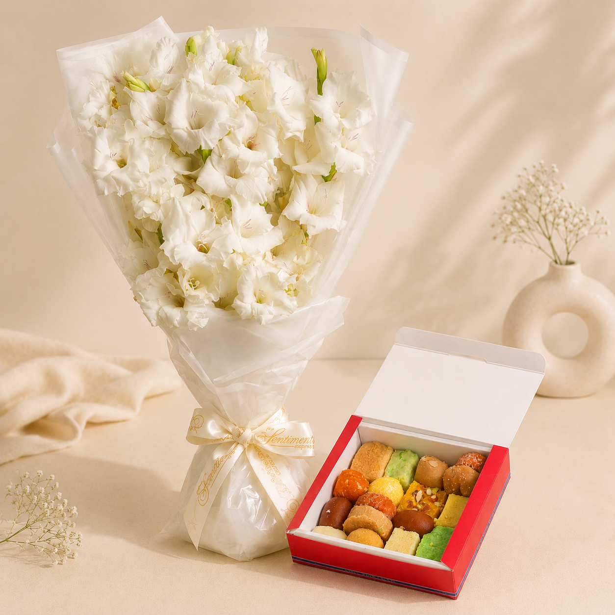 Mixed Mithai and White Glads-