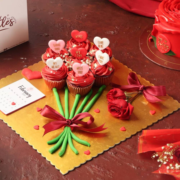 Love Special Cupcake Bouquet with Two Red Rose