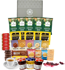 Afternoon Tea Hamper - This Tea and Coffee Hamper Gift Features 43X Items Total, Including Teabags, Coffee Bags, Mini Jams & Honey, Biscuits & More - Gift for Women & Men.