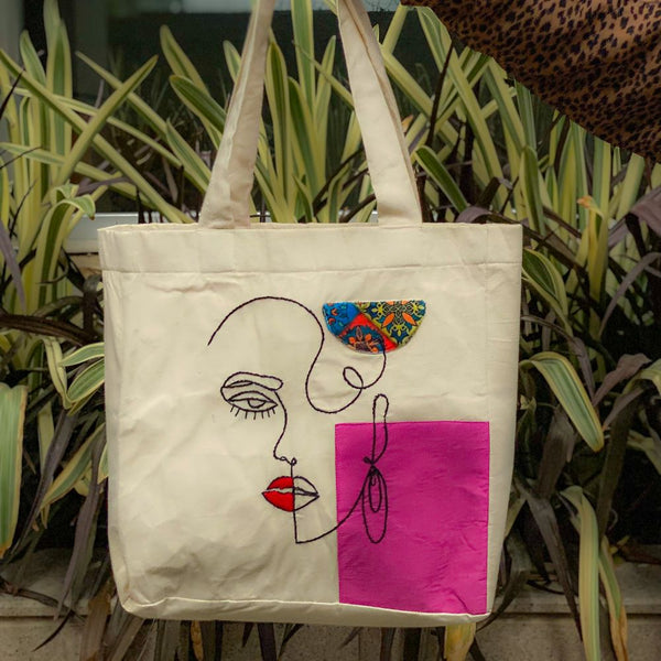 Face Embroidered Patchwork TOTE BAG - Shop for a Cause