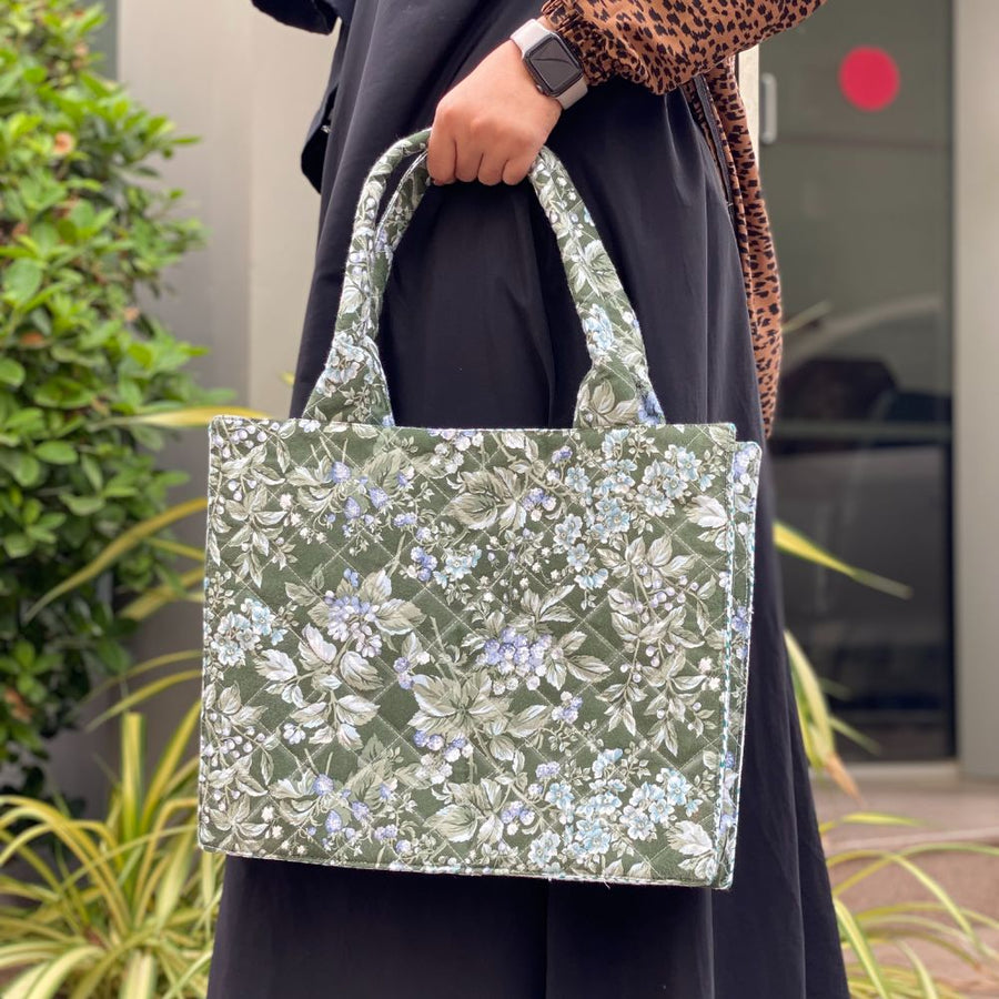 Green & White Embroidered TOTE BAG - Shop for a Cause
