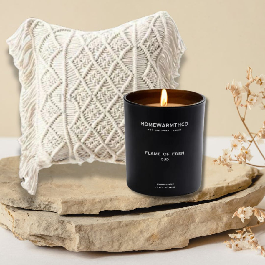 FLAME OF EDEN OUD CANDLE With MACRAME - BOHO CUSHION COVER
