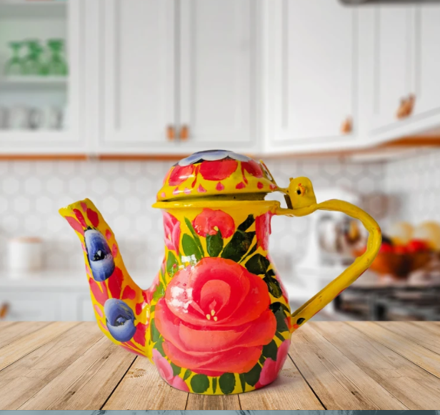 Hand Painted Teapot Yellow by Urban Truck Art