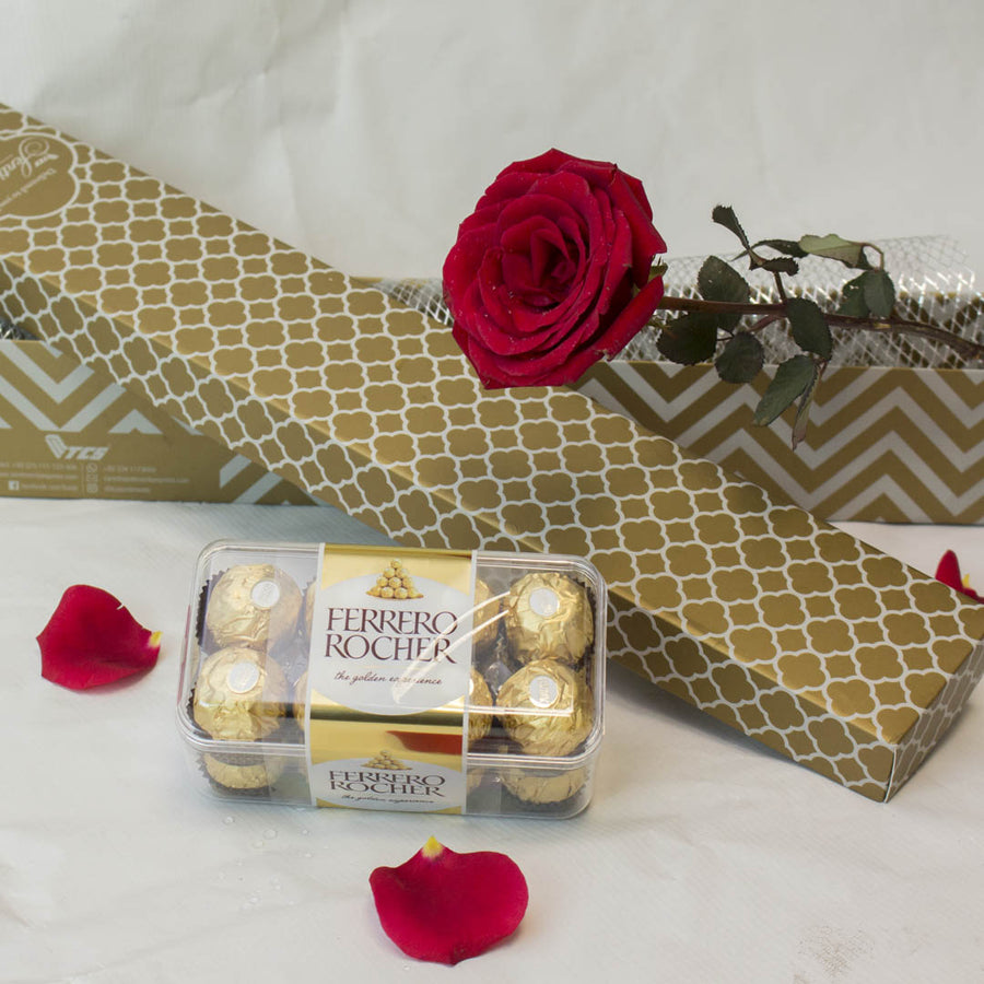 Single Rose with Ferrero Rocher Box