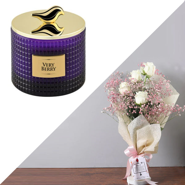 J. Candle, Very Berry, & Dreamland, White Roses, Bouquet