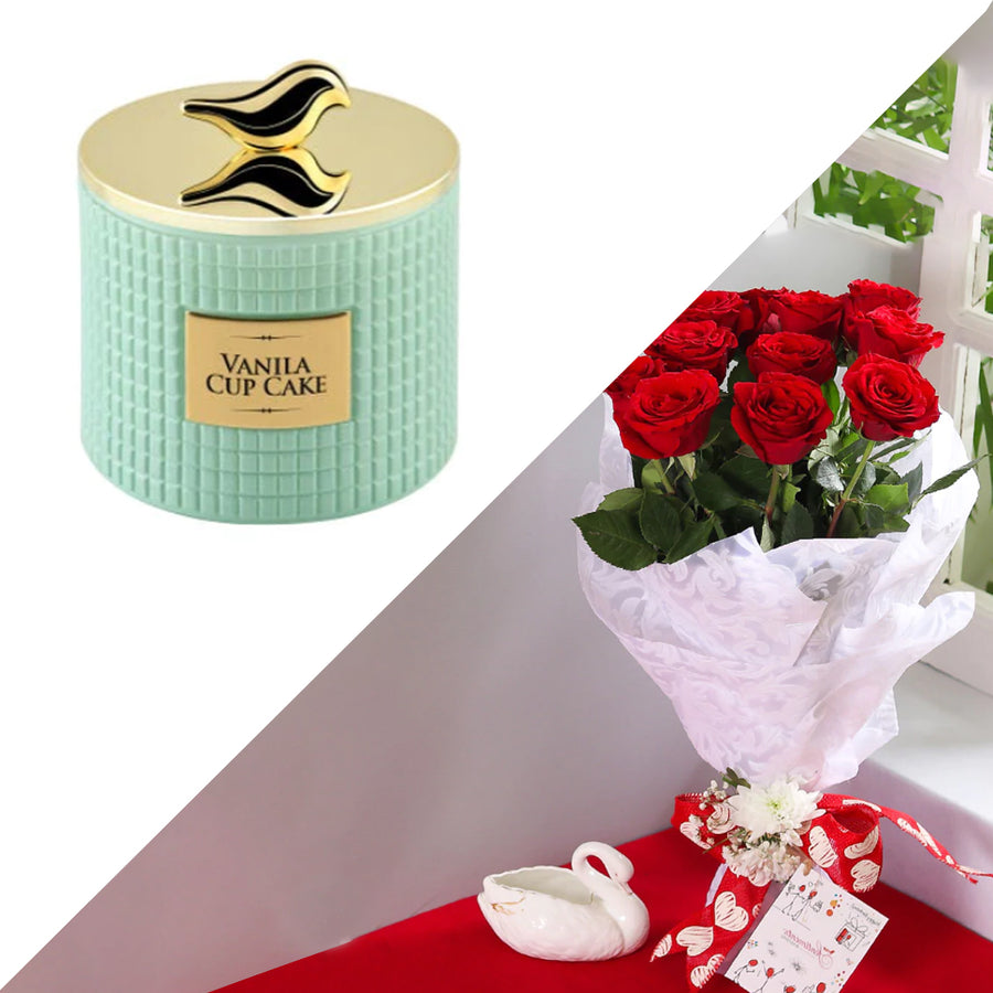 J. Candle, Vanilla Cupcake & Red Roses Combo