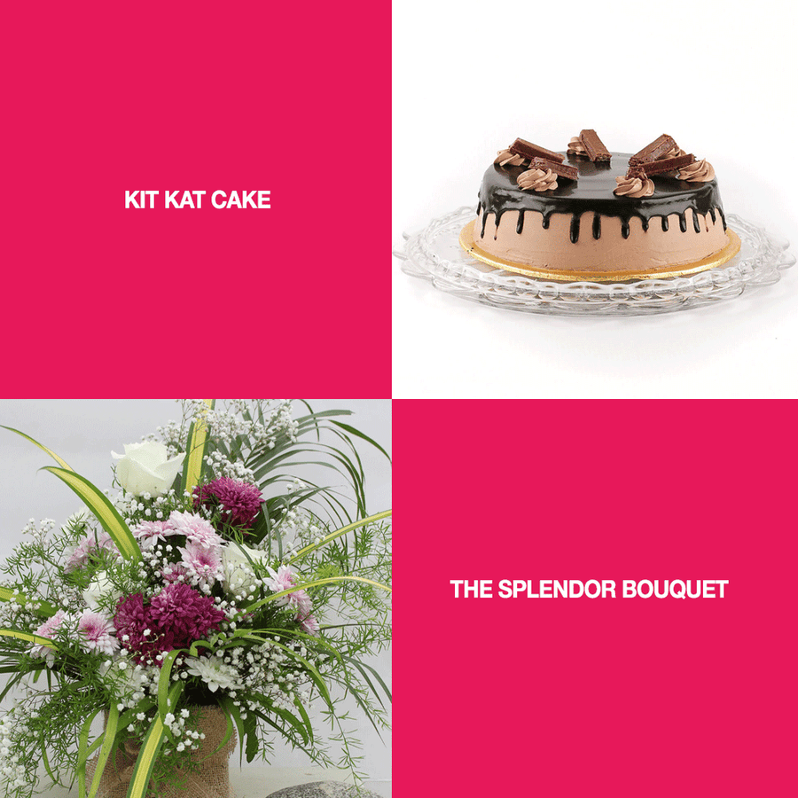 The Majestic Combo - Imported Roses, Chrysanthemums, and KitKat Cake