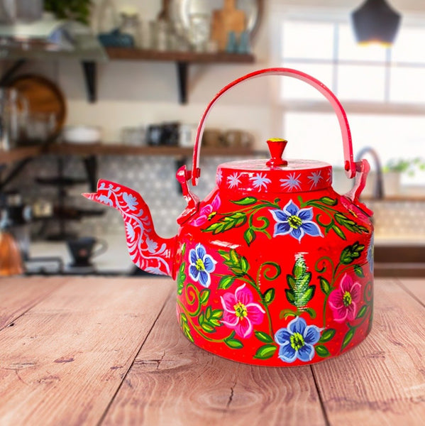 Hand Painted Family Teapot Red by Urban Truck Art