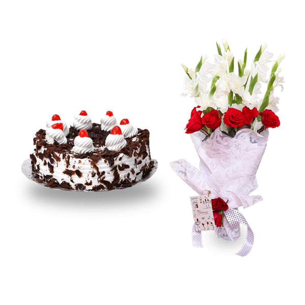 Black Forest Cake 2 LBS & Celebration Bouquet - TCS Sentiments Express