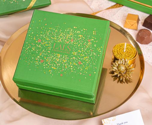 Classic Chocolates or Chocolate Bon bons in Confetti Green Box by Lals