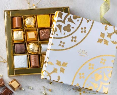Assorted Chocolates in Ivory Motif box by Lals